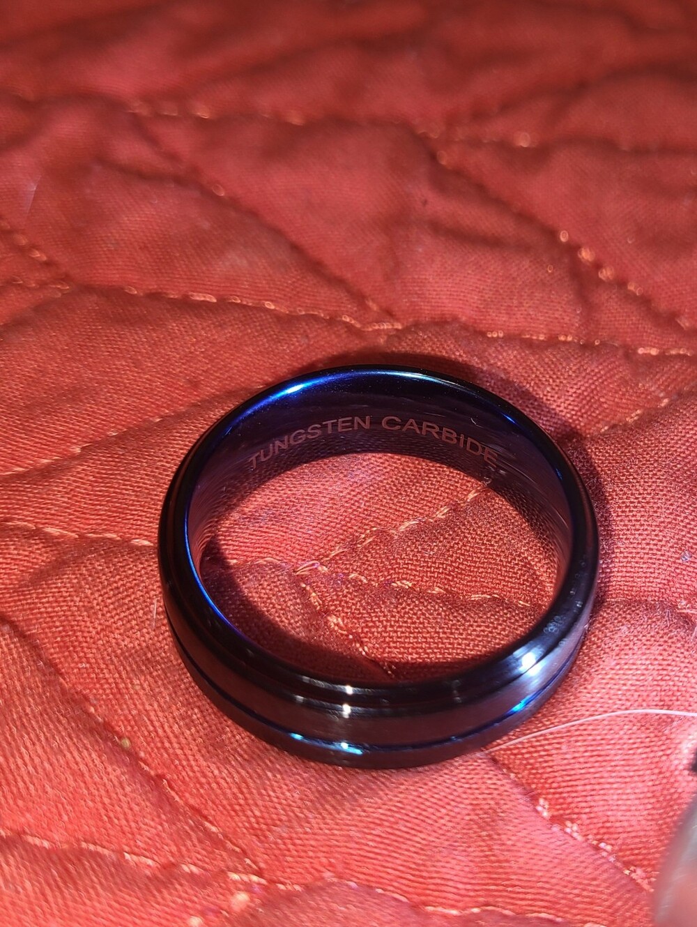 Men's Blue Tungsten Carbide Ring - Sleek Black-Blue Finish - 12 Sz